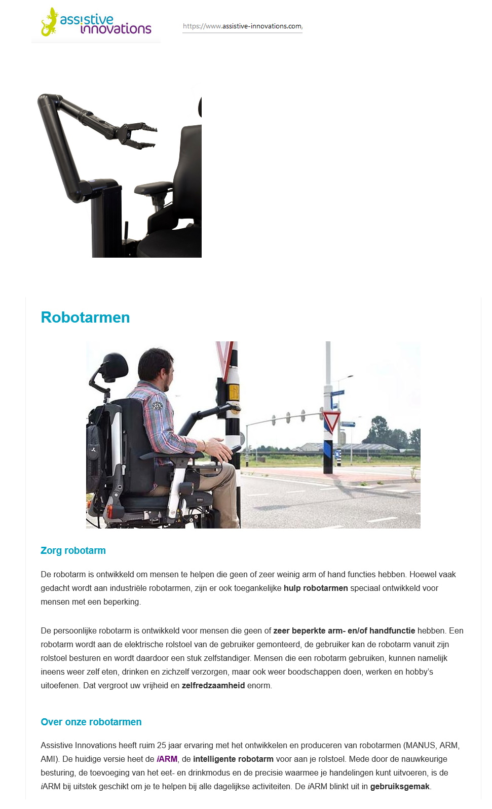 toegevoegd document 0 van Assistive Innovations iARM Robotarm  