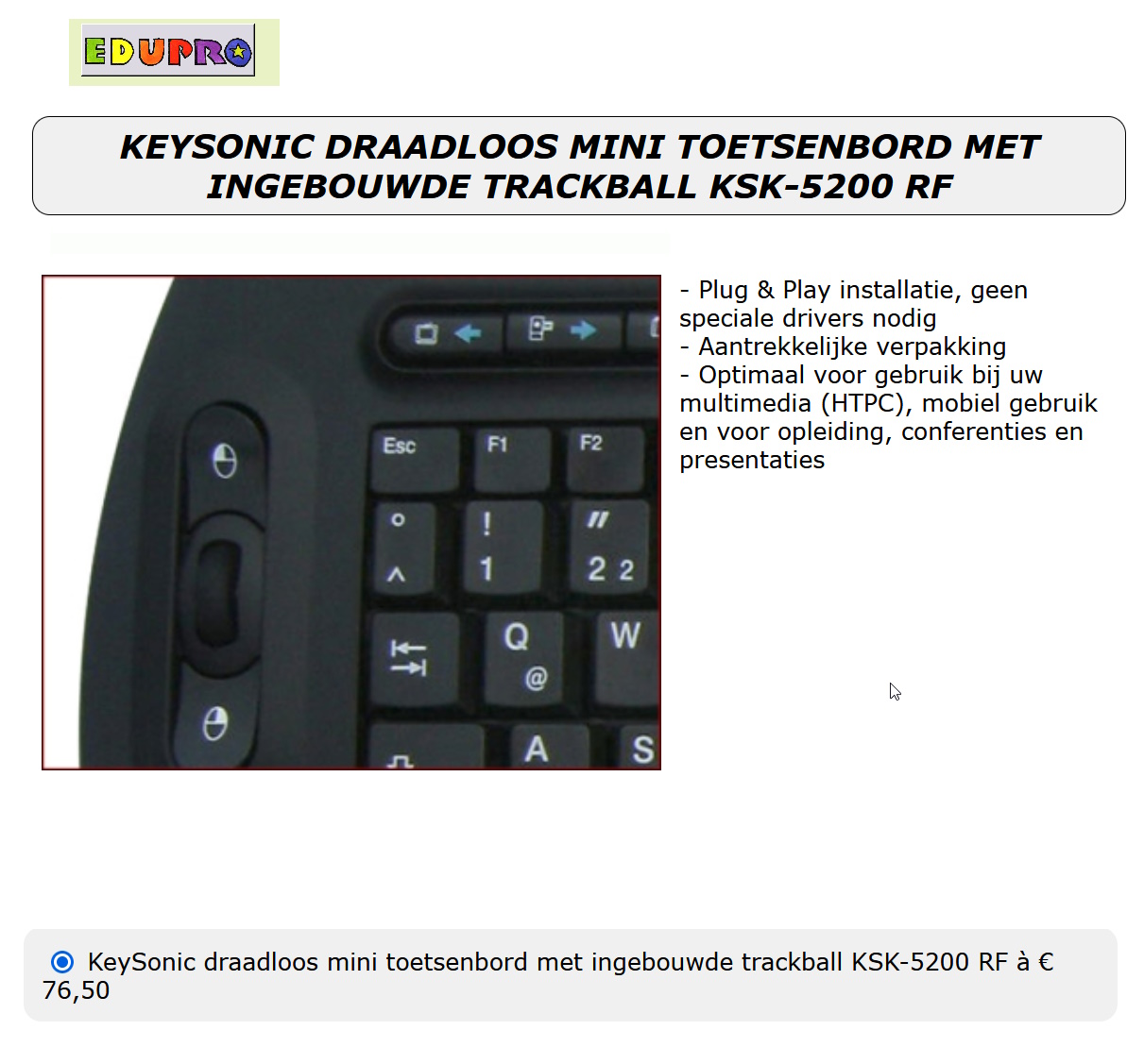 toegevoegd document 3 van KeySonic draadloos mini toetsenbord met ingebouwde trackball  
