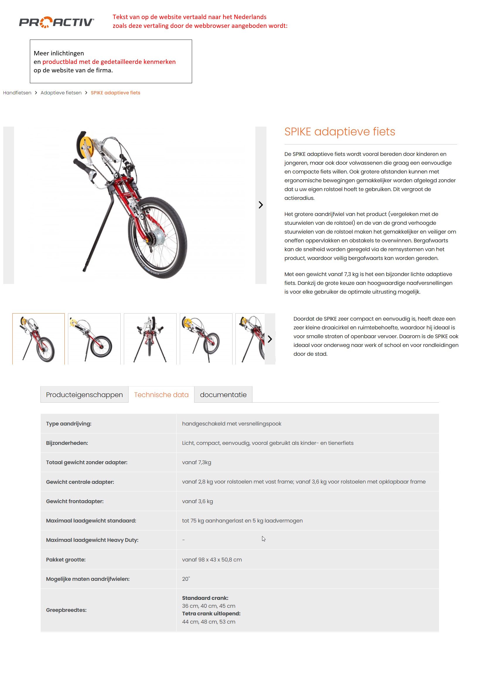 toegevoegd document 2 van Pro Activ Spike adaptive bike uitvoering kind-jongere  