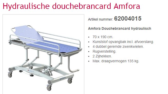 toegevoegd document 3 van Douchebrancard Amfora 160 - 190 Hydraulisch/Elektrisch 620040.../620050... 