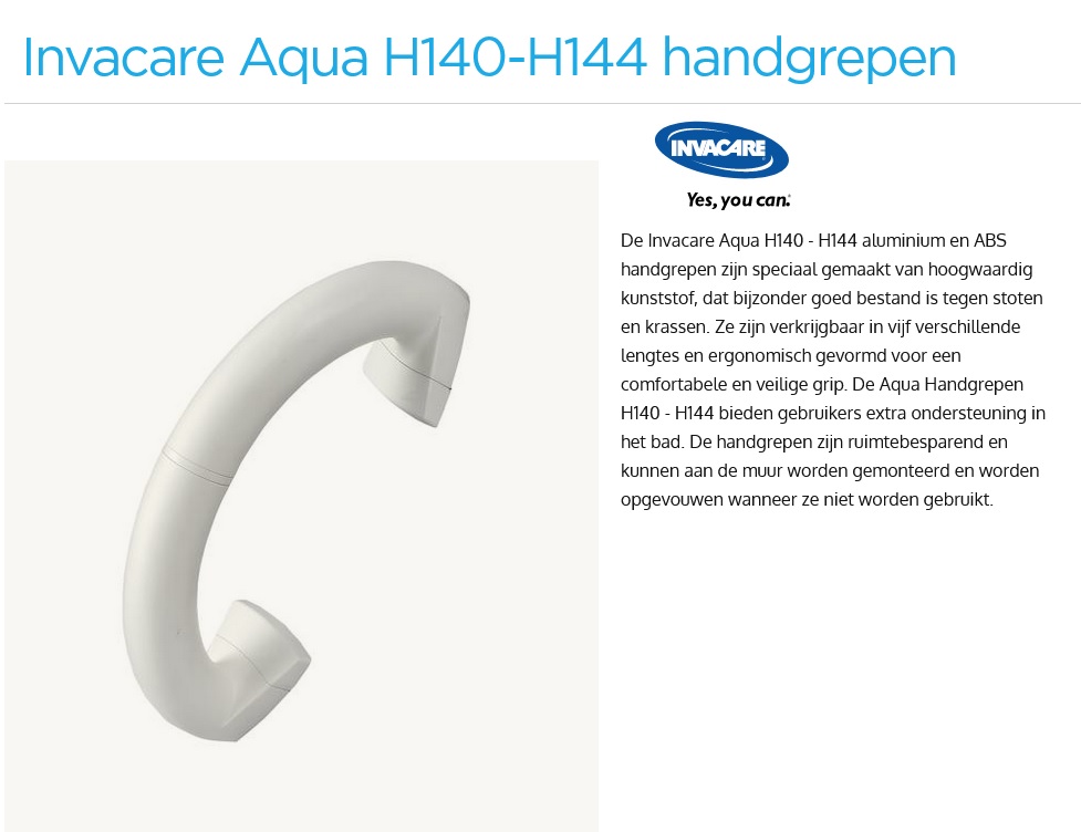 toegevoegd document 2 van Invacare Aquatec Aqua H140 tot H144 handgreep  
