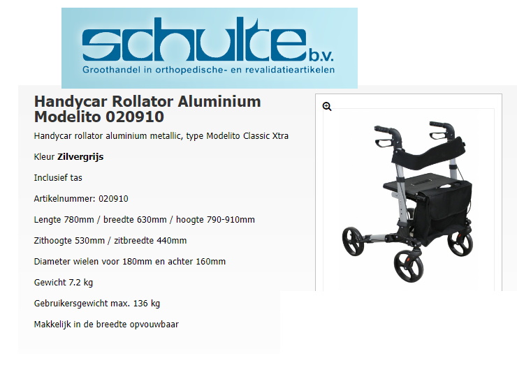 toegevoegd document 2 van Schulte Modelito Classic Xtra rollator  