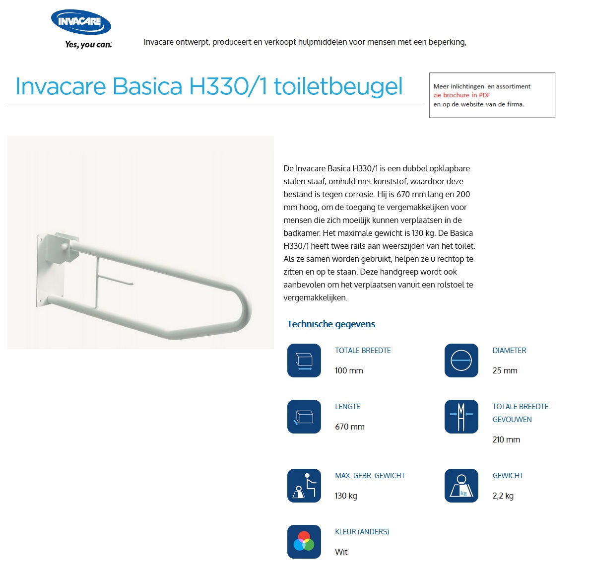 toegevoegd document 2 van Invacare Basica H330/1 toiletbeugel  