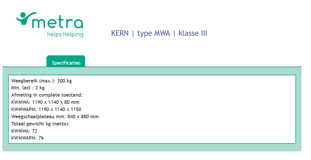 toegevoegd document 3 van Kern Rolstoelweegschaal Kern MWA (geijkt), klasse III  