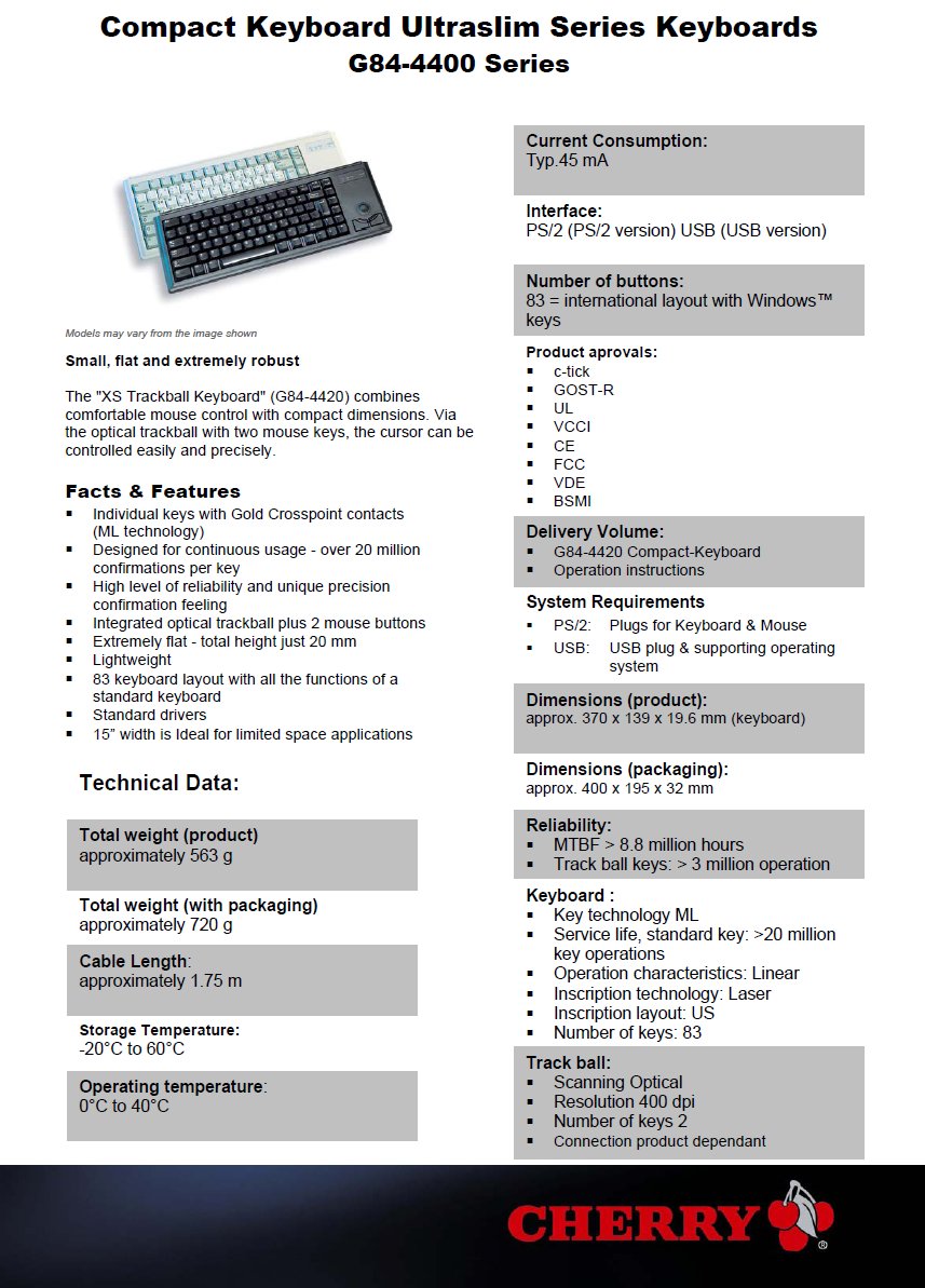 toegevoegd document 2 van Cherry compact toetsenbord met trackball G84 -4400 