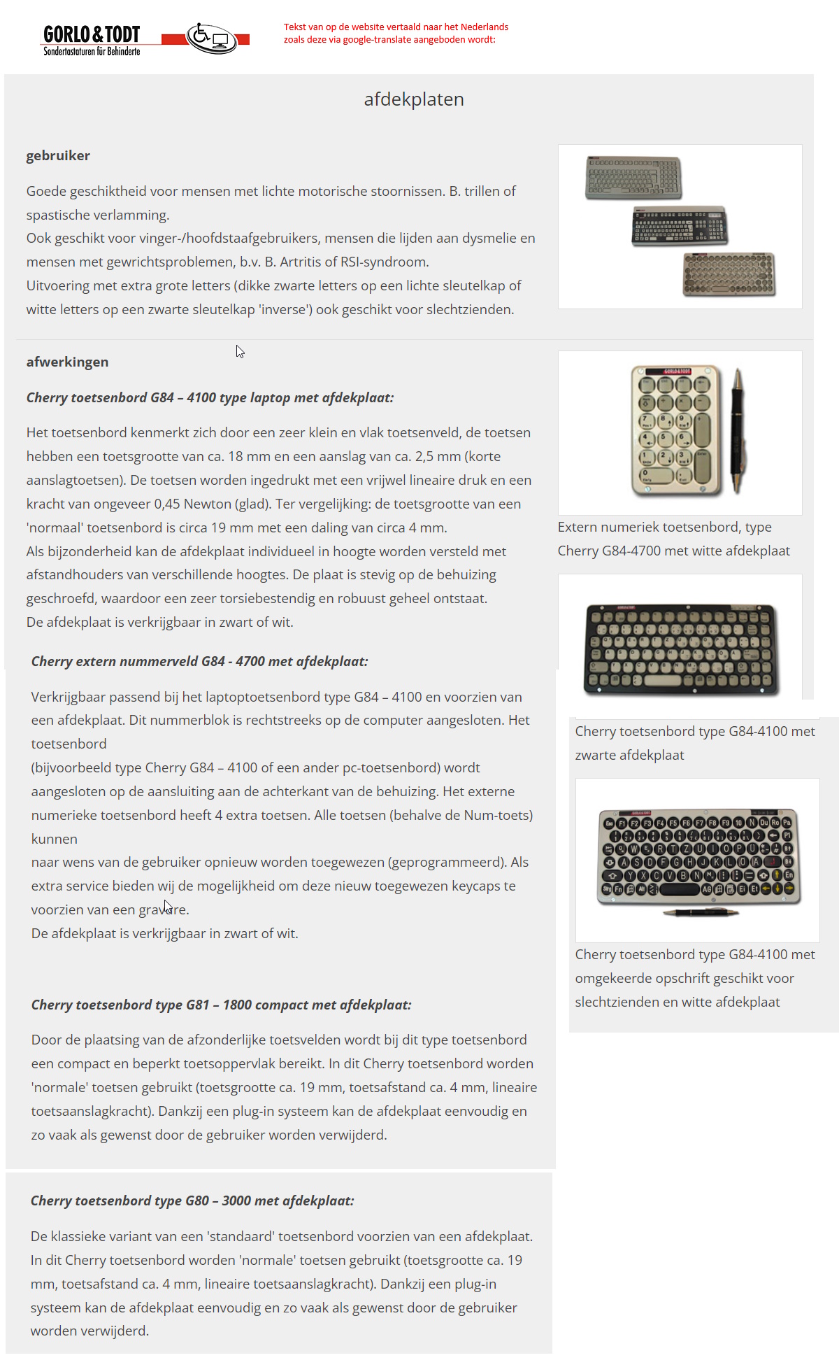 toegevoegd document 3 van Gorlo & Todt Cherry Tastatur mit Abdeckplatte afdekplaat  