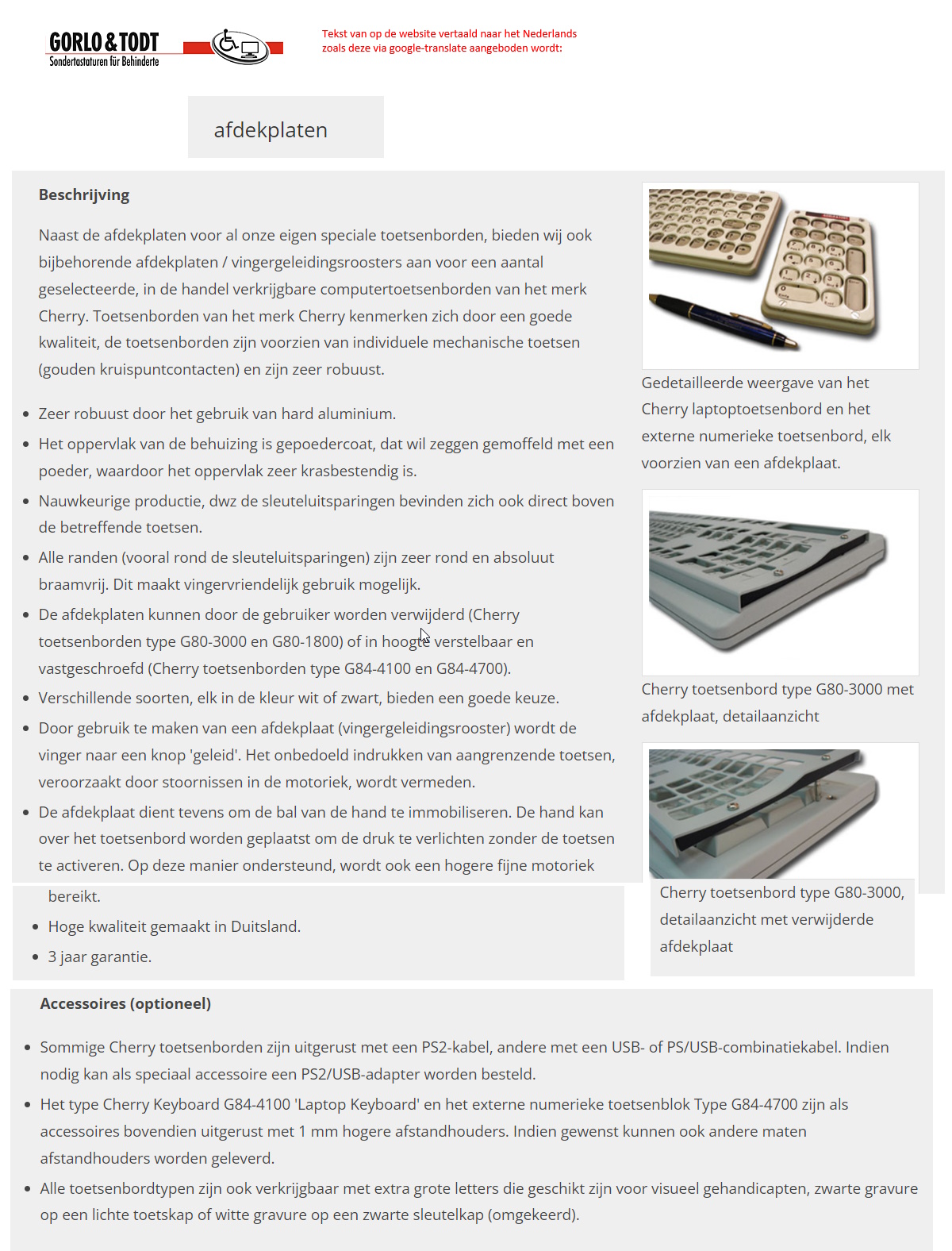 toegevoegd document 4 van Gorlo & Todt Cherry Tastatur mit Abdeckplatte afdekplaat  