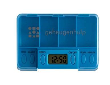 Medicijndoos met 4 alarmen en 4 medicijnvakjes